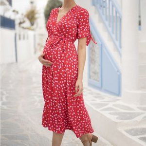 Red Floral Midi Maternity Wrap Dress by Seraphine